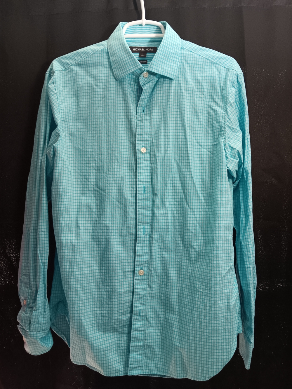 Michael Kors Men’s Teal Grid-Check Button-Down Shirt